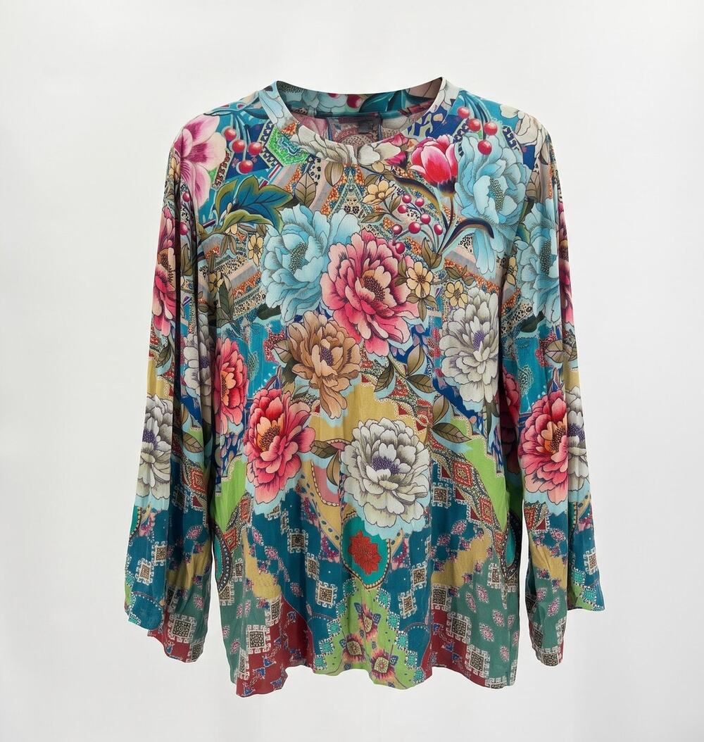 Johnny Was Multicolor Floral Print Long Sleeve Top Blouse Size M